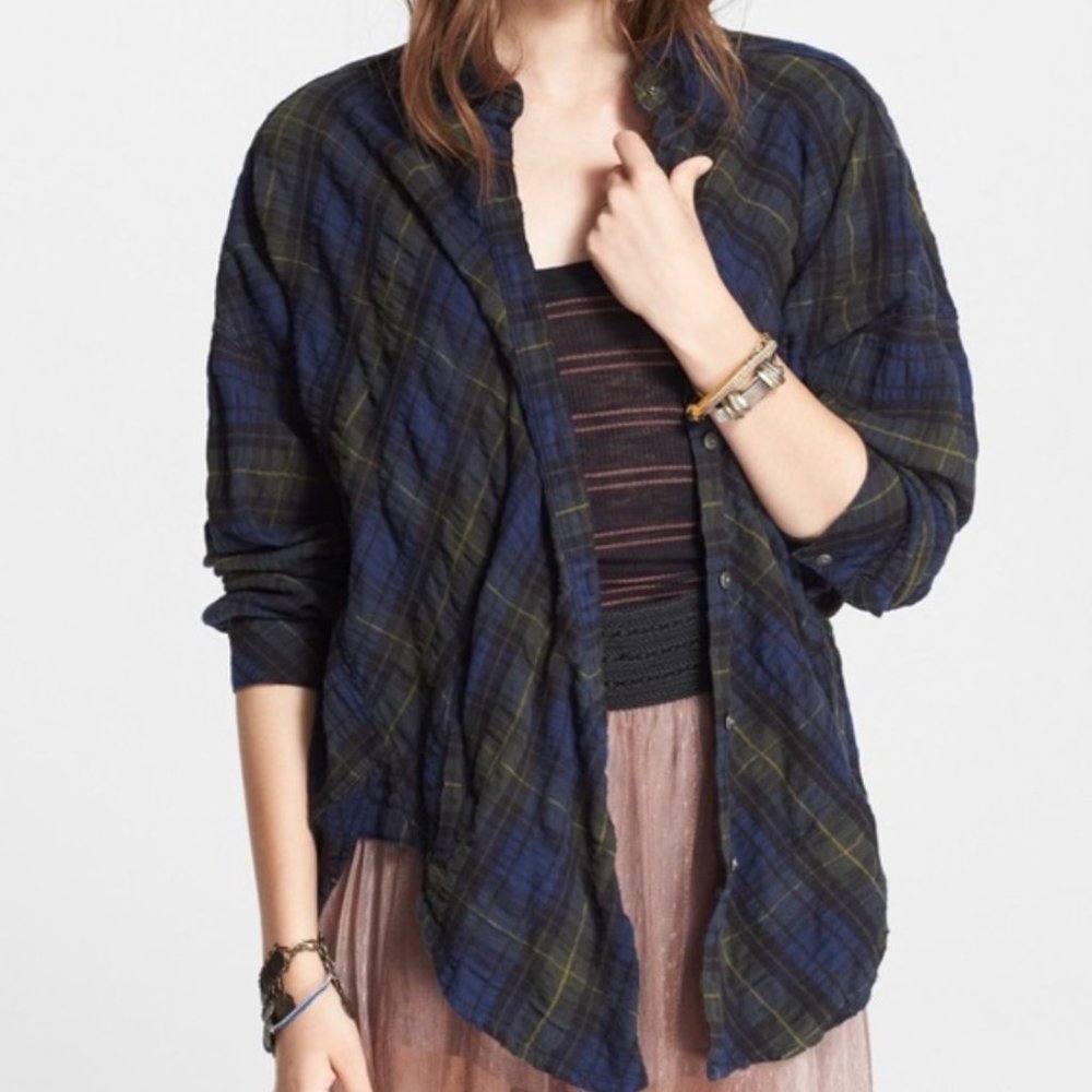 Free People Great Pretender Plaid Boyfriend Shirt